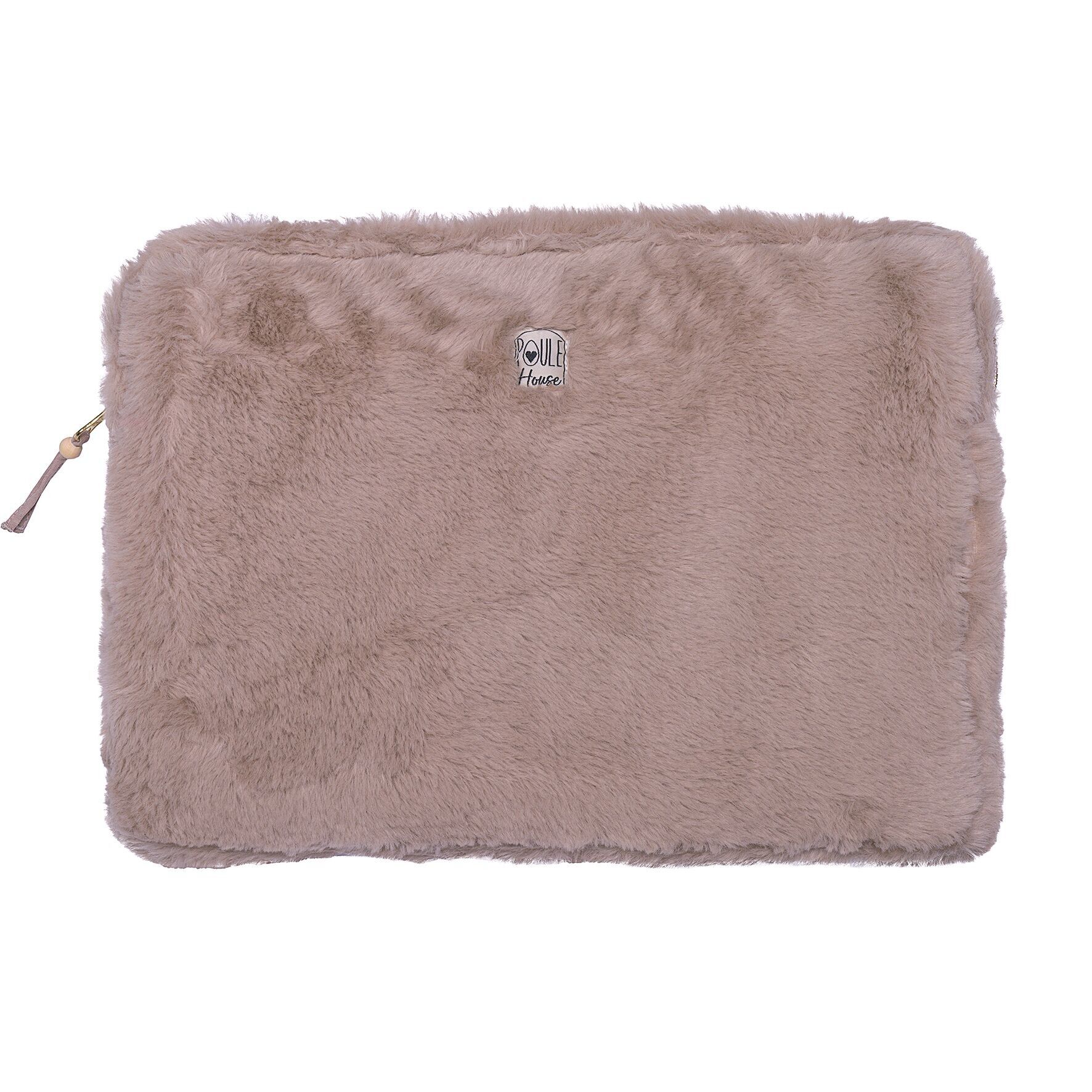 Custodia con zip per PC/tablet in finta pelliccia d'angora con ciottoli