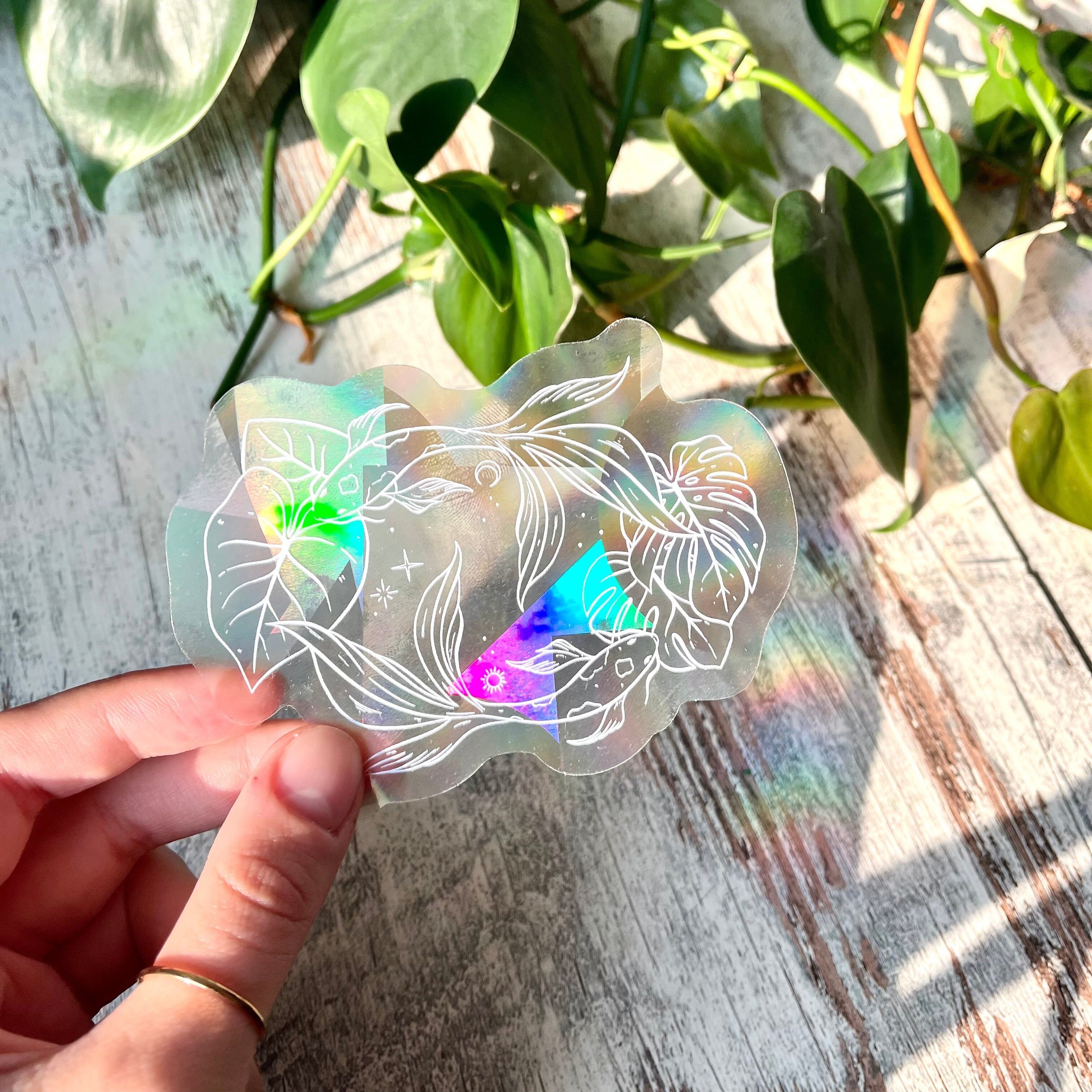 Autocollant attrape-soleil - Carpe koï avec plantes d'intérieur, Yin et Yang, équilibre, méditation, nature