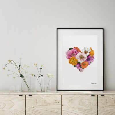 Cuore luminoso floreale - Stampa artistica A4