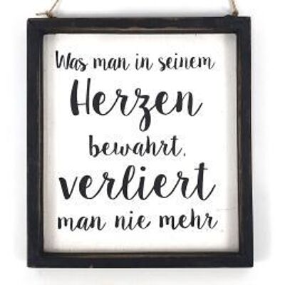 Escudo de texto 20x18cm was man in seinem herzen bewahrt negro/blanco