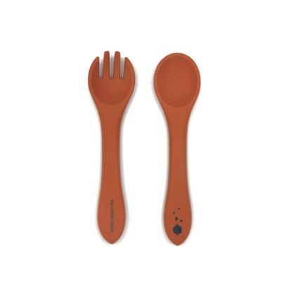 Set forchetta e cucchiaio in silicone per bebè Caramello