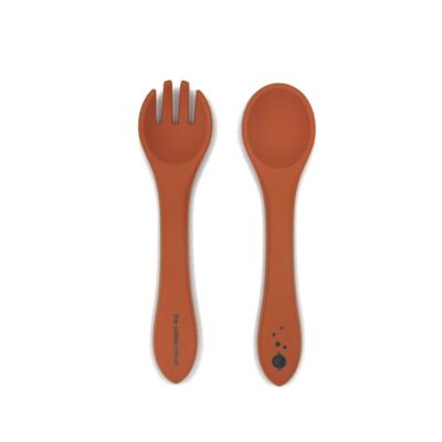 Set Bebé Silicona Tenedor y Cuchara Caramelo