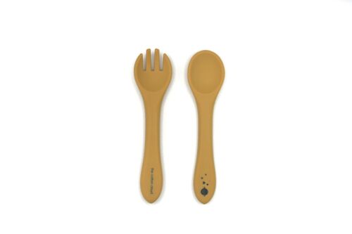 Set Silicone Fork and Spoon Mustard for Babies