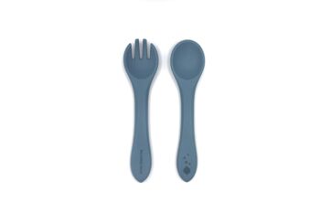 Set fourchette et cuillère en silicone S bleu pour bébé 1