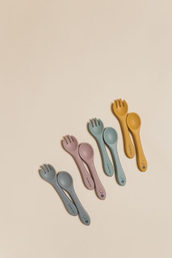 Set fourchette et cuillère en silicone S bleu pour bébé 3
