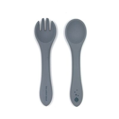 Set forchetta e cucchiaio in silicone per bambini Storm Grey