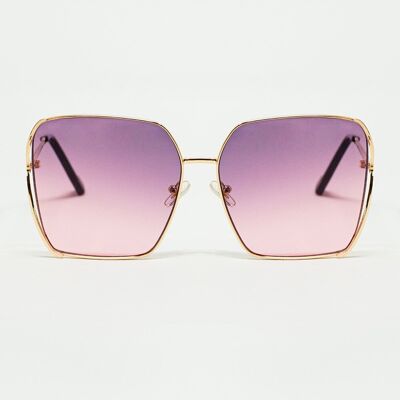 Gafas de sol cuadradas de metal de gran tamaño con lentes en degradado morado