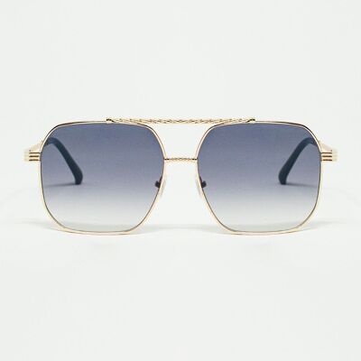 Gafas de sol con montura cuadrada dorada en tono azul degradado