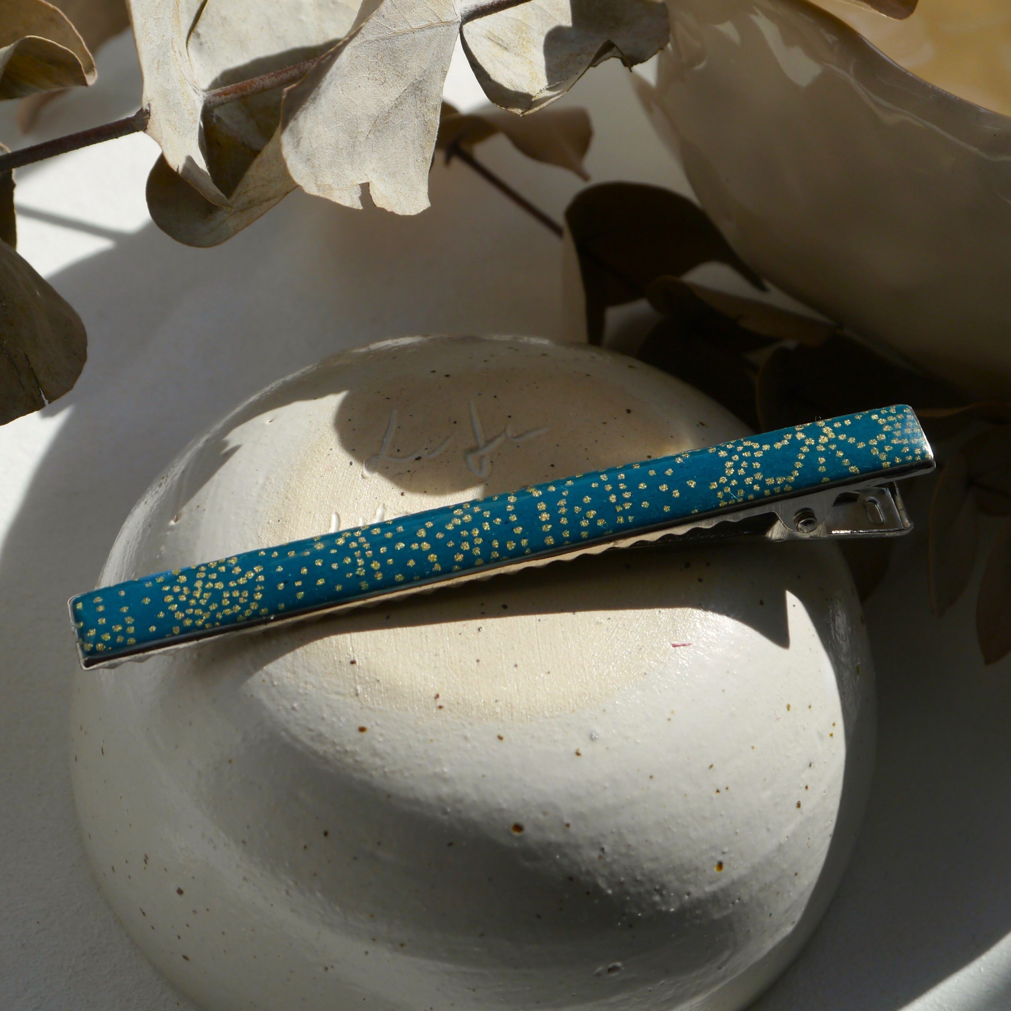 Large Japanese Paper Hair Clip - Duck Blue