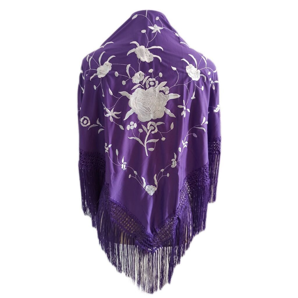 Scialle flamenco grande ricamato · Viola bianco (160 x 85 cm)