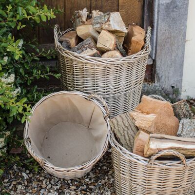Antique Wash Circular Log Basket - Set of 3