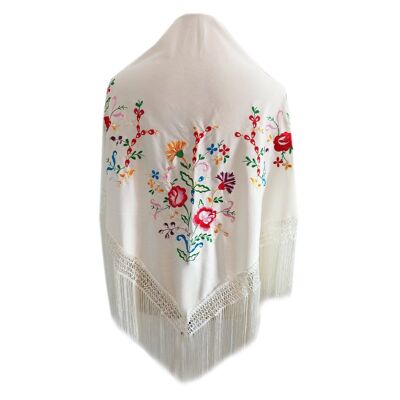 Large Embroidered Flamenco Shawl · Multicolor Ivory Flowers (160 x 85cm) last units!