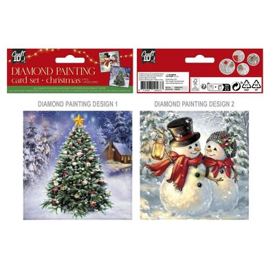 Cartes de vœux de Noël en diamant « Sapin de Noël et bonhomme de neige » - 2 pièces, forets ronds