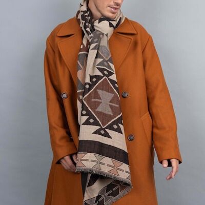 Maxi scarf in wool and cotton jacquard weave, ALPHONSE orange