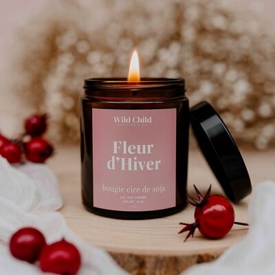 Candela natalizia "Fiore d'inverno" - Cera vegetale - 25h
