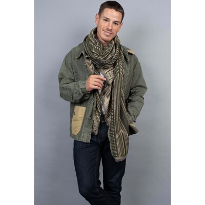 Maxi écharpe jacquard en laine et coton CHARLEMAGNE vert