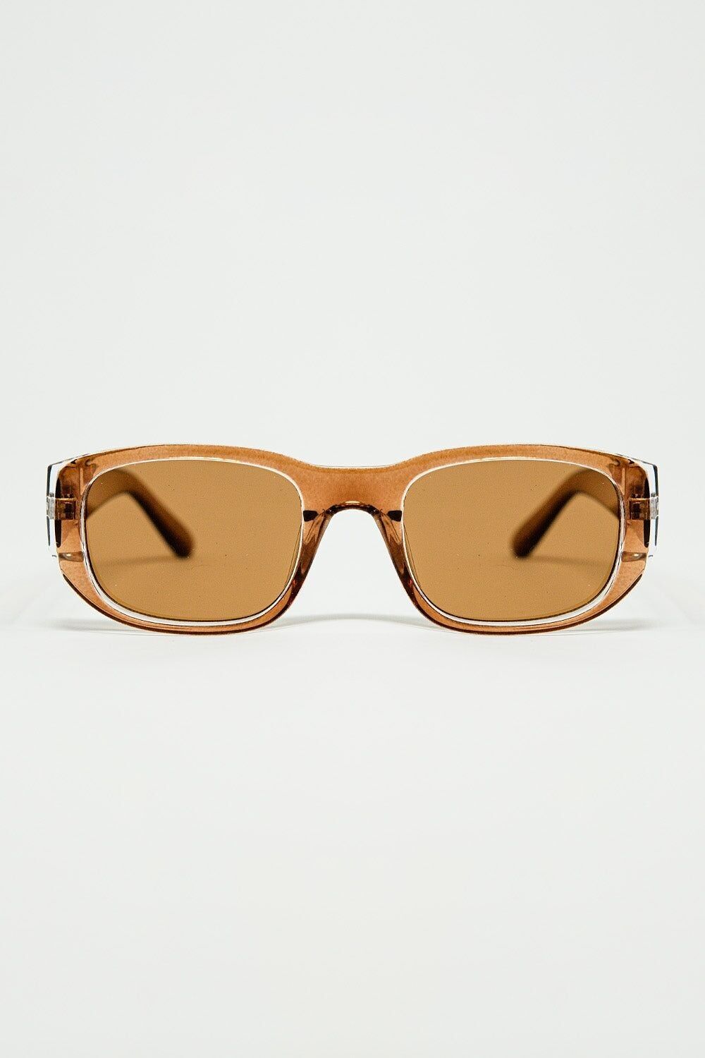 Oval Sunglasses with High Gloss Transparent Camel Frames