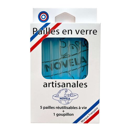 Paille courte mini en verre borosilicate lot de 5 + 1 goupillon