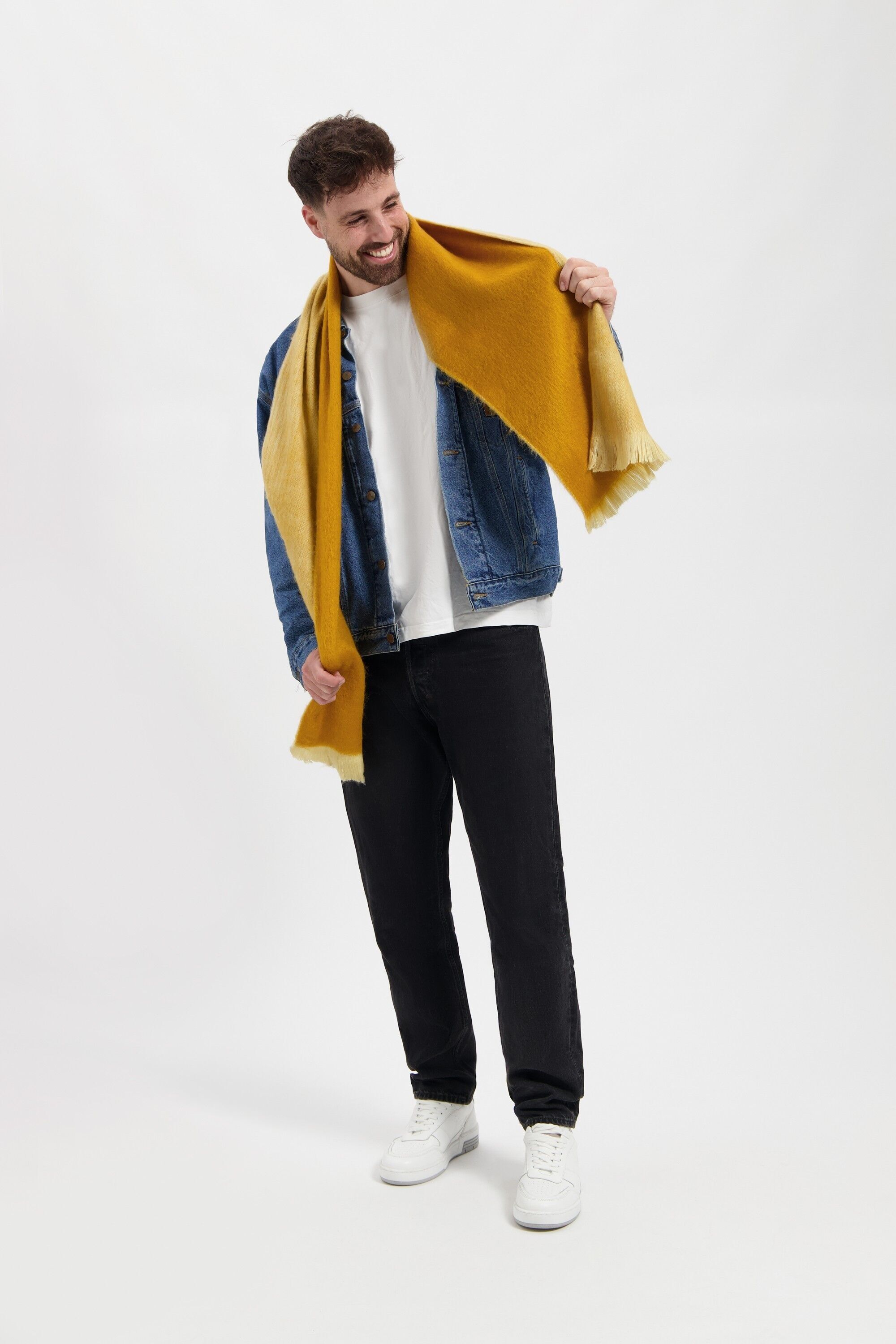 Sciarpa doppia sottile ocra/naturale