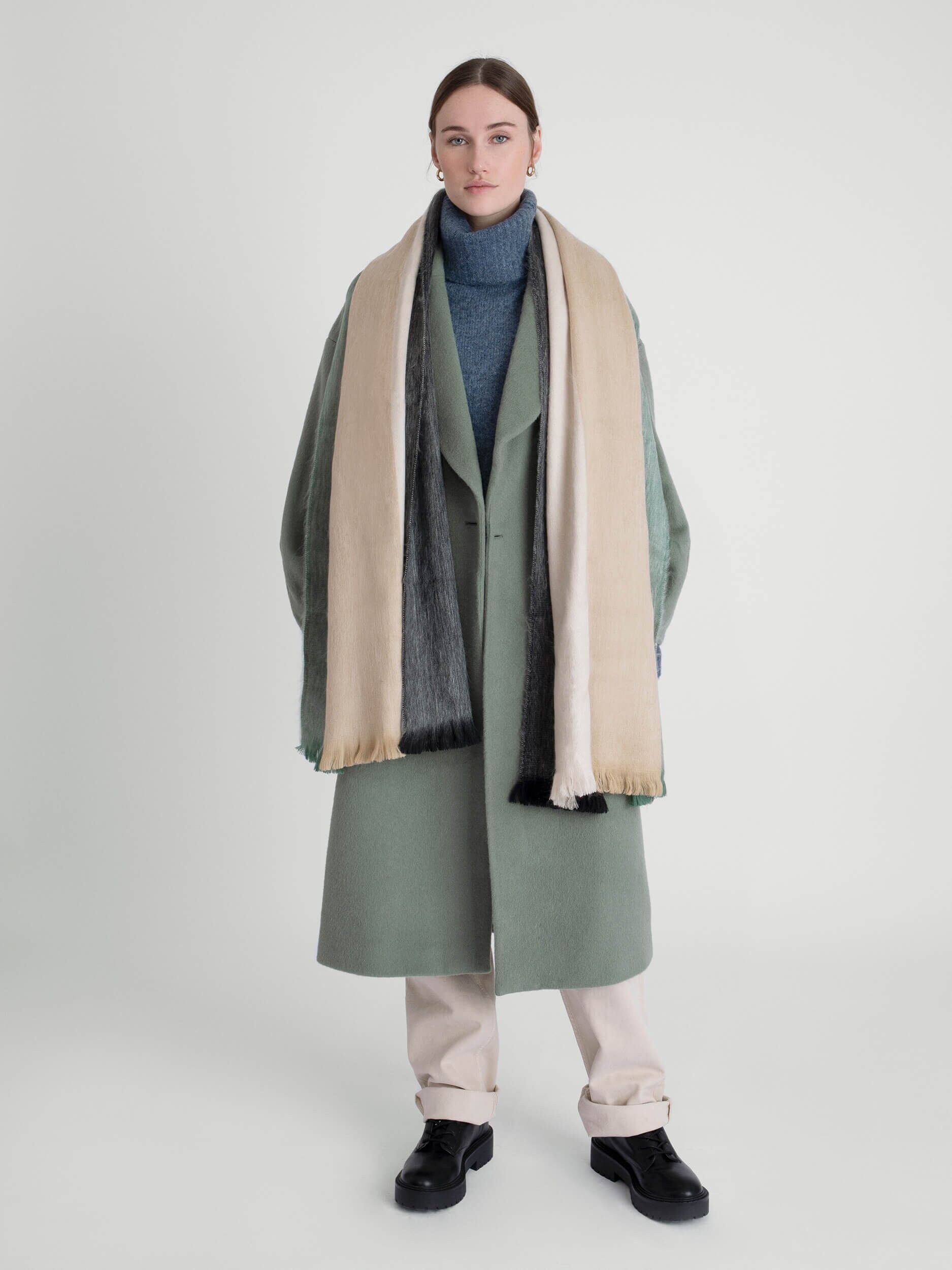 Schal Gestreift Mint, Beige und Schwarz