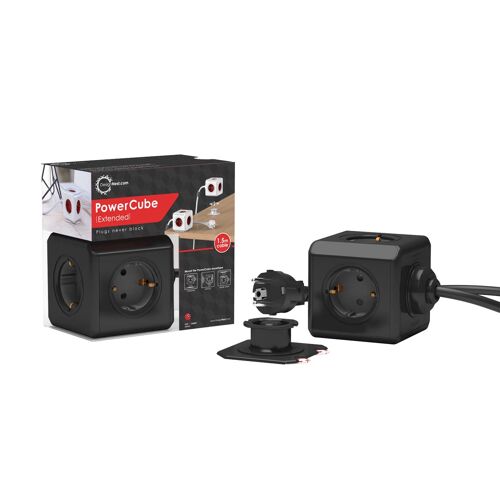 PowerCube Extended, BLACK, 1.5mtr cable, TYPE F DE