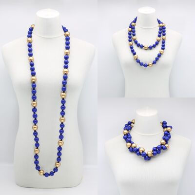 Collana di perle rotonde - Duo - Blu cobalto/oro