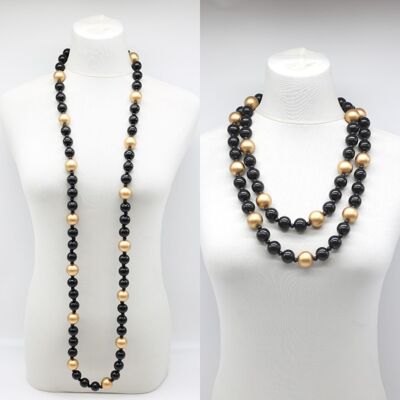 Round Beads Necklace - Duo - Black/Gold