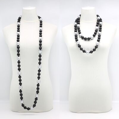 Round Beads Necklace - Duo - Black/Silver