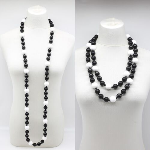 Round Beads Necklace - Duo - Black/White