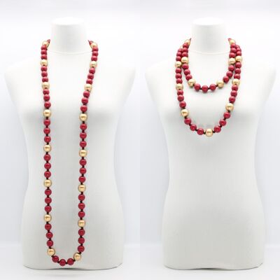 Round Beads Necklace - Duo - Burgundy/Gold