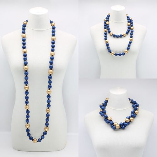 Round Beads Necklace - Duo - Pantone Classic Blue/Gold