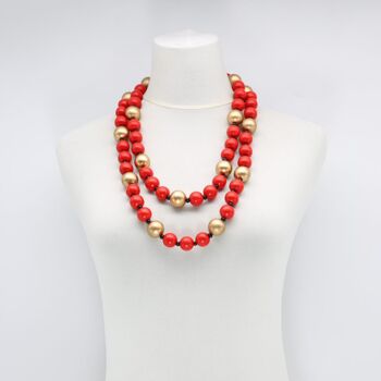 Collier Perles Rondes - Duo - Rouge/Or 3