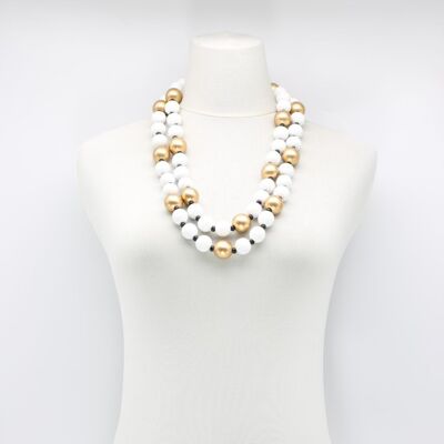 Collana di perle rotonde - Duo - Bianco/Oro