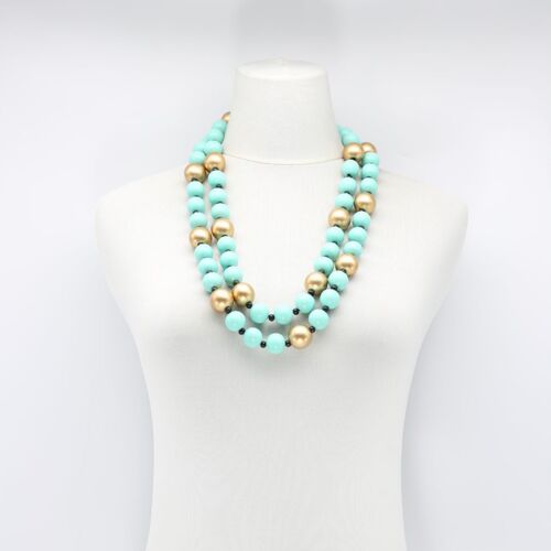 Round Beads Necklace - Duo - Turquoise/Gold