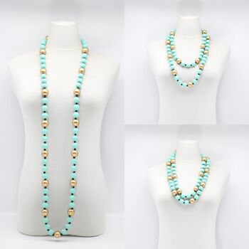 Collier Perles Rondes - Duo - Turquoise/Or 2