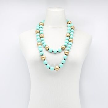 Collier Perles Rondes - Duo - Turquoise/Or 3