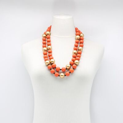 Round Beads Necklace - Duo - Orange/Gold