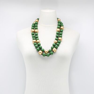 Round Beads Necklace - Duo - Green/Gold