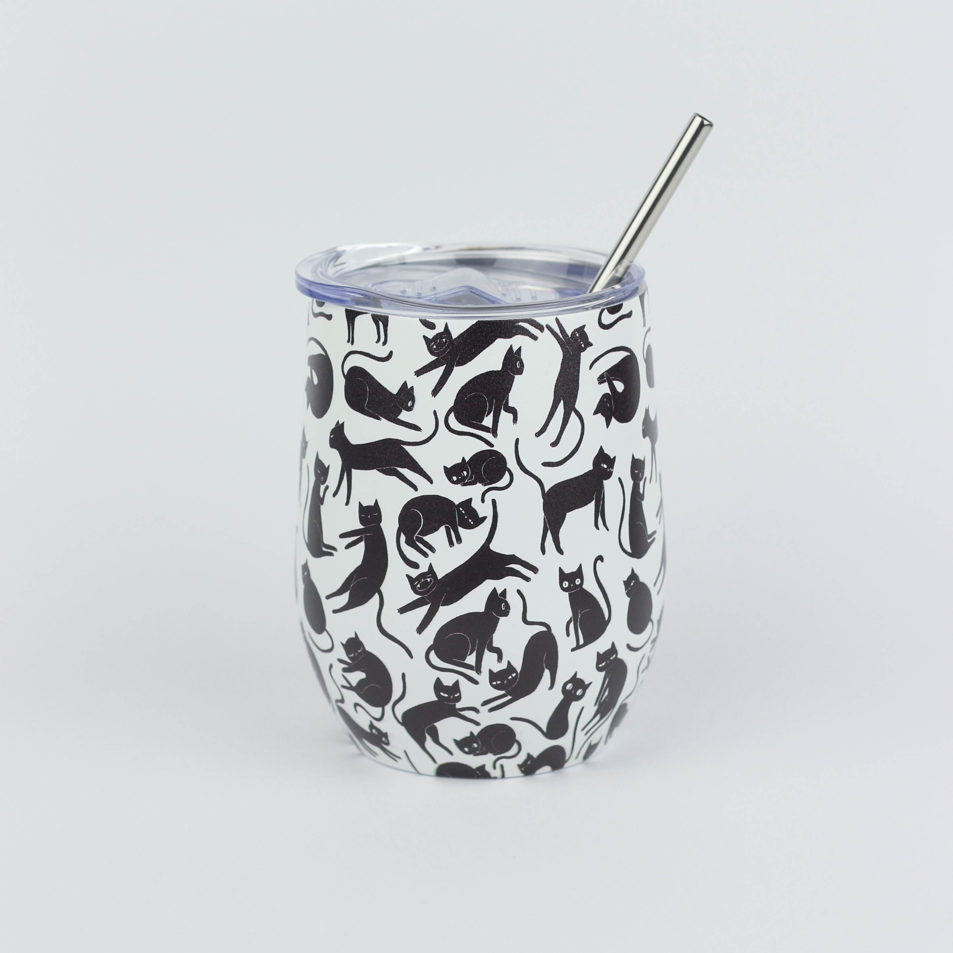 Weinbecher aus Edelstahl mit schwarzen Katzen