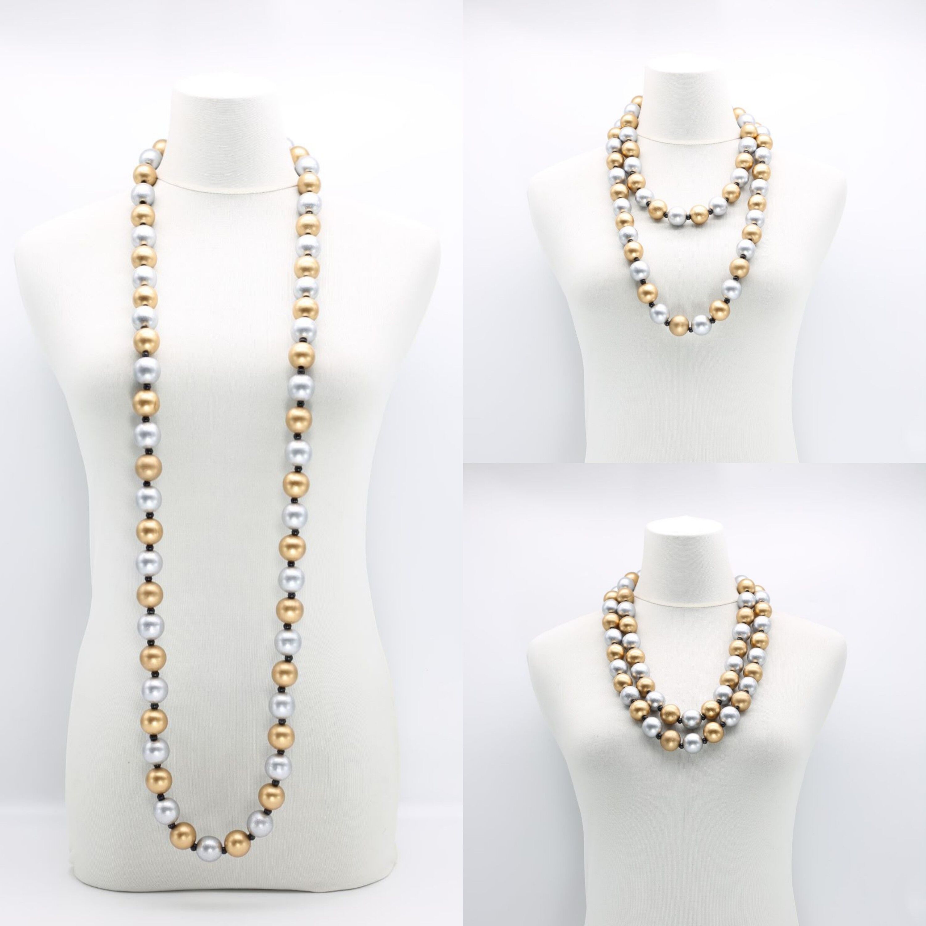 Runde Perlenkette - Silber/Gold