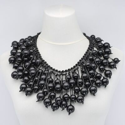 Berry Beads on Hand-woven Cotton Cord Necklace - Black