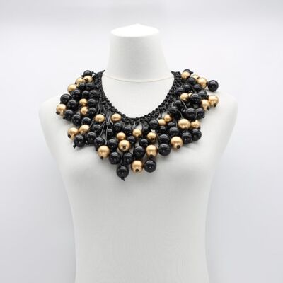 Berry Beads on Hand-woven Cotton Cord Necklace - Black/Gold