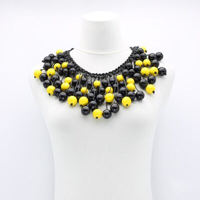 Berry Beads on Hand-woven Cotton Cord Necklace - Black/Yellow