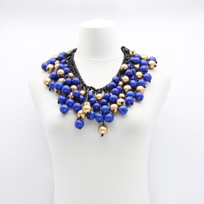 Berry Beads on Hand-woven Cotton Cord Necklace - Cobalt Blue/Gold