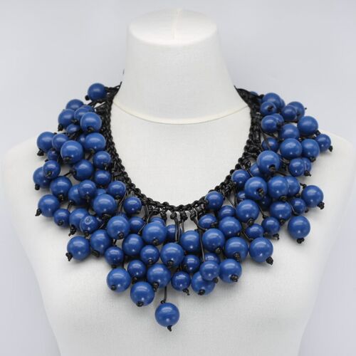 Berry Beads on Hand-woven Cotton Cord Necklace - Pantone Classic Blue