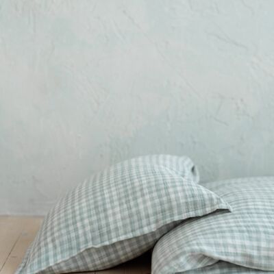 Housse de couette et taie d'oreiller pour enfants TISU, motif vichy menthe clair