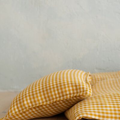 Housse de couette et taie d'oreiller pour enfants TISU, vichy moutarde
