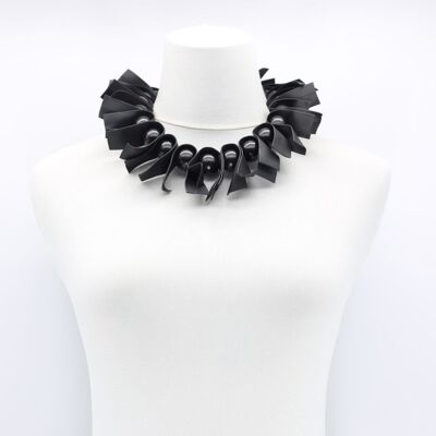 U-shaped Leatherette & Round Beads Necklace - Black