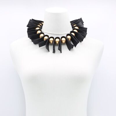 U-shaped Leatherette & Round Beads Necklace - Gold