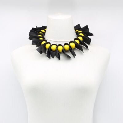 U-shaped Leatherette & Round Beads Necklace - Yellow